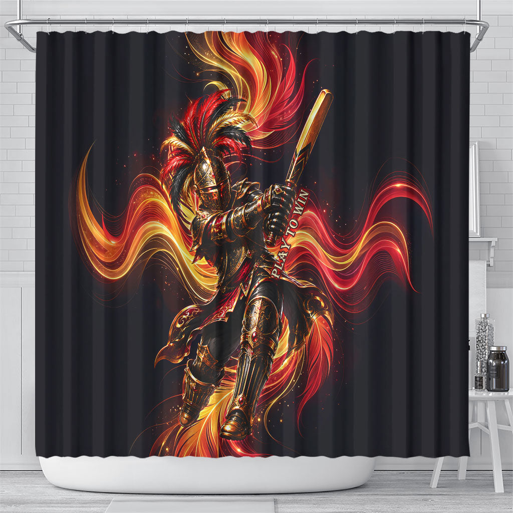 Trinbago Knight Riders Cricket Shower Curtain Trinidad and Tobago Fiery Knight Warrior Bat Flame