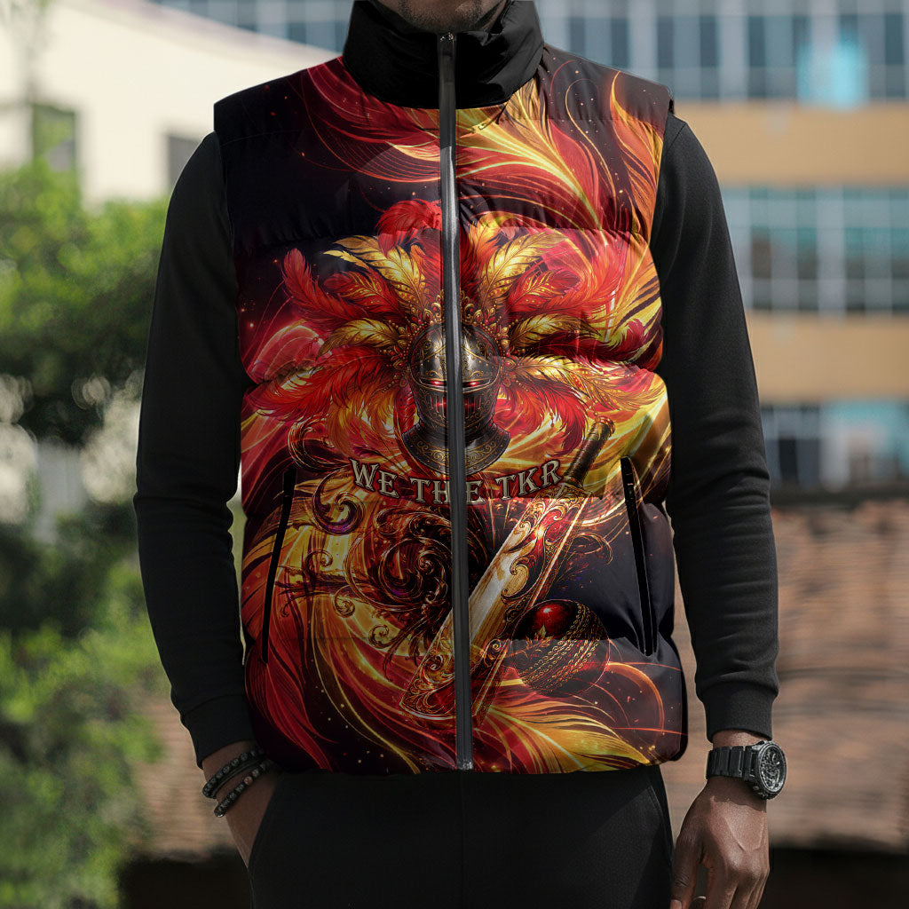 Trinbago Knight Riders Cricket Sleeveless Puffer Jacket Trinidad and Tobago Fiery Knight Warrior Bat Flame