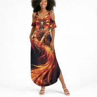 Trinbago Knight Riders Cricket Summer Maxi Dress Trinidad and Tobago Fiery Knight Warrior Bat Flame