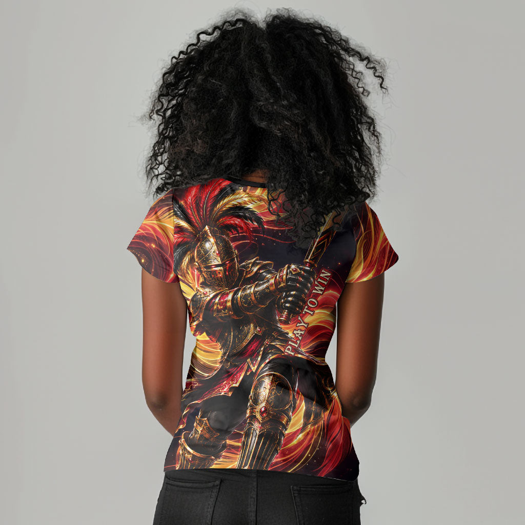 Trinbago Knight Riders Cricket Women V-Neck T-Shirt Trinidad and Tobago Fiery Knight Warrior Bat Flame