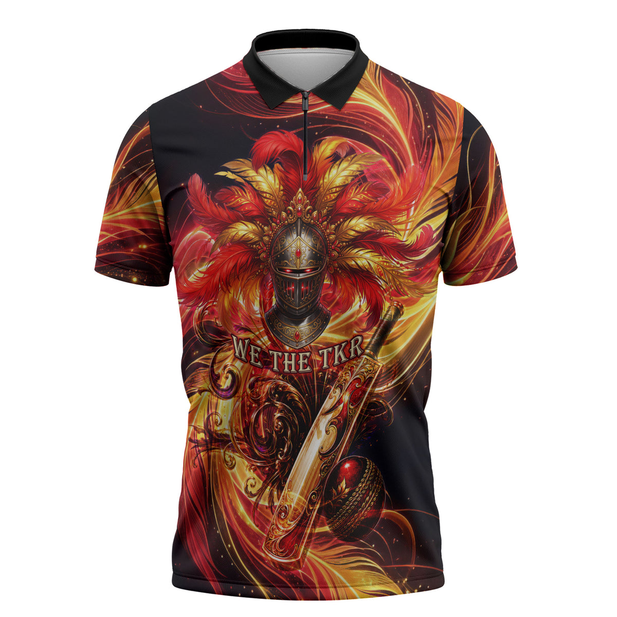 Trinbago Knight Riders Cricket Zipper Polo Shirt Trinidad and Tobago Fiery Knight Warrior Bat Flame