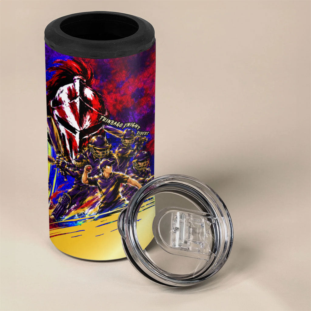 Trinbago Knight Riders Cricket 4 in 1 Can Cooler Tumbler Trinidad and Tobago Unleash The Knight Brush Stroke