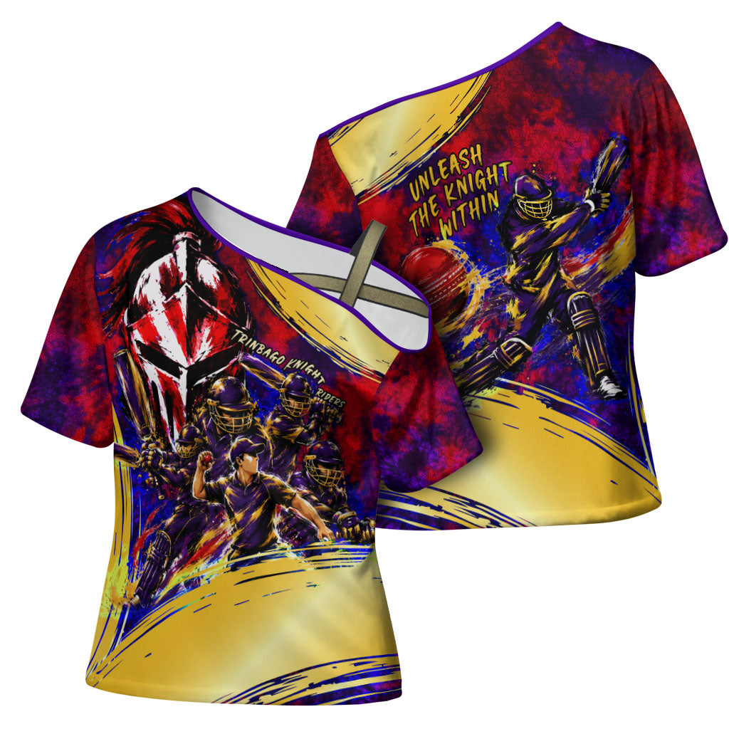 Trinbago Knight Riders Cricket Cross Shoulder Shirt Trinidad and Tobago Unleash The Knight Brush Stroke