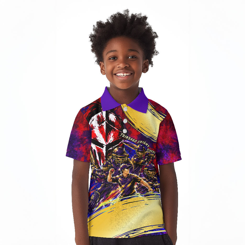 Trinbago Knight Riders Cricket Kid Polo Shirt Trinidad and Tobago Unleash The Knight Brush Stroke