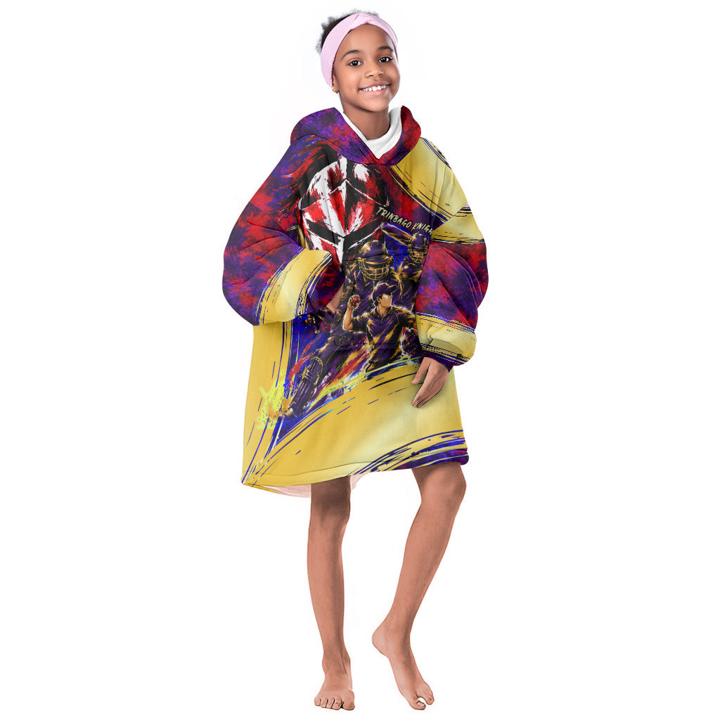Trinbago Knight Riders Cricket Kid Wearable Blanket Hoodie Trinidad and Tobago Unleash The Knight Brush Stroke
