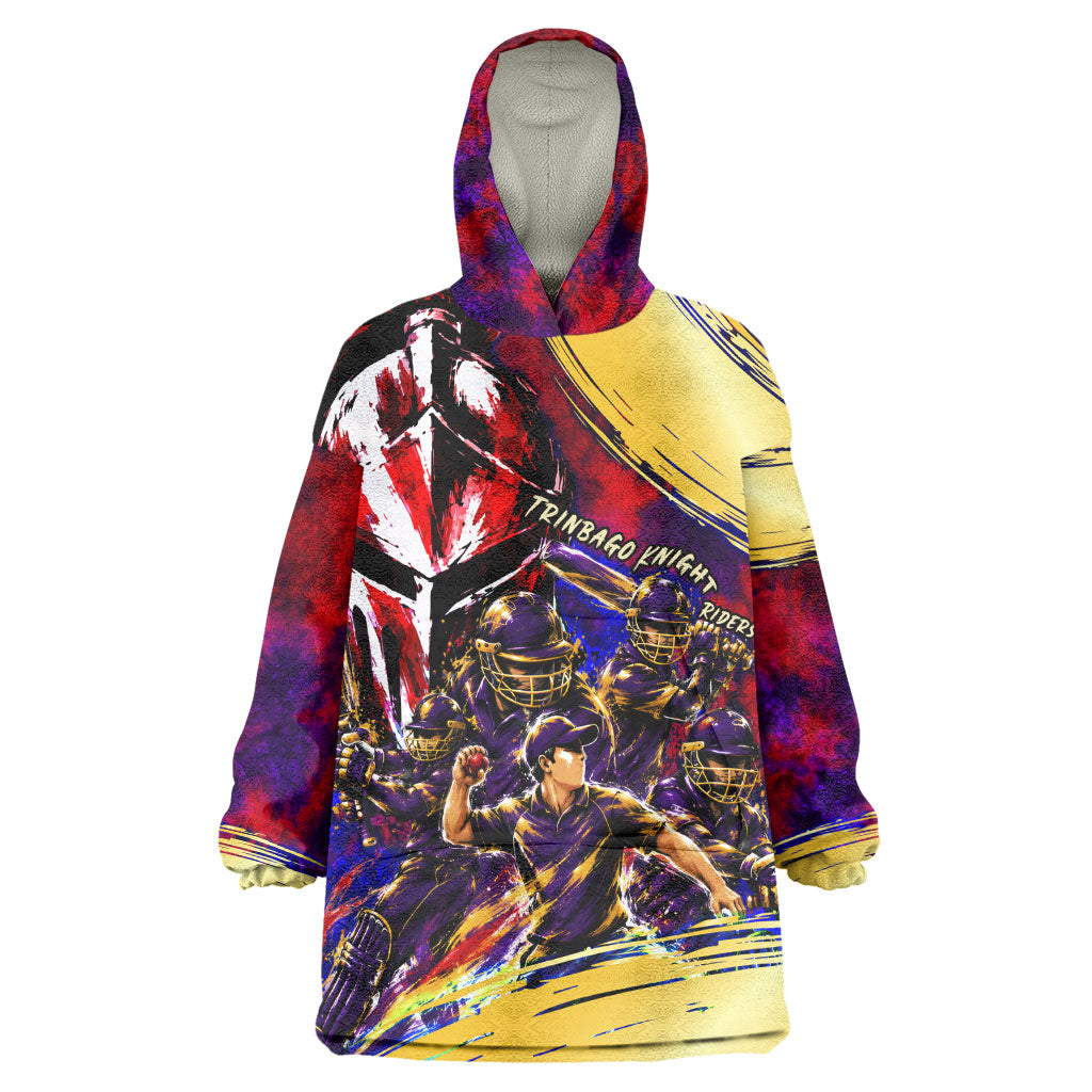 Trinbago Knight Riders Cricket Kid Wearable Blanket Hoodie Trinidad and Tobago Unleash The Knight Brush Stroke