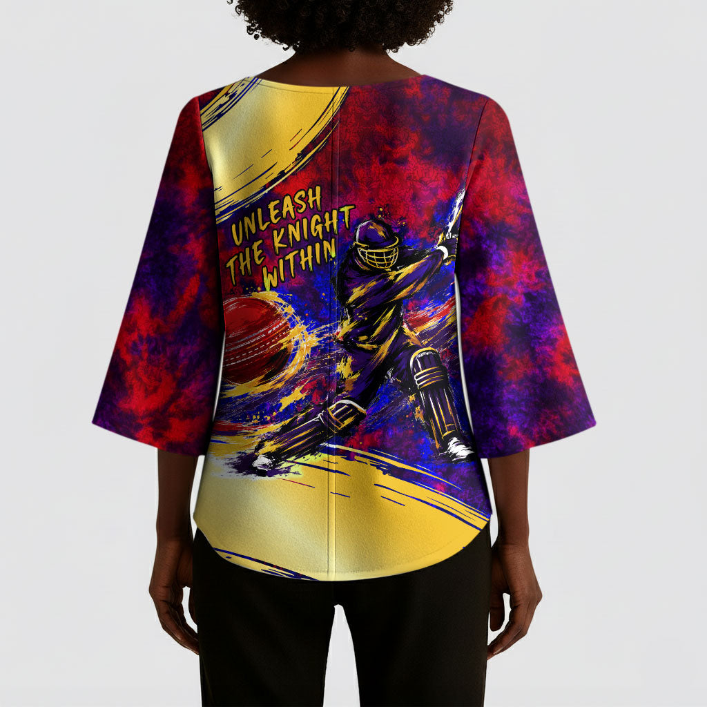 Trinbago Knight Riders Cricket Kimono Sleeve Blouse Trinidad and Tobago Unleash The Knight Brush Stroke