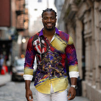 Trinbago Knight Riders Cricket Long Sleeve Button Shirt Trinidad and Tobago Unleash The Knight Brush Stroke