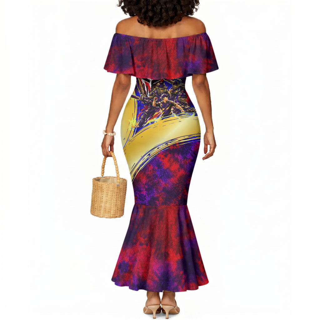Trinbago Knight Riders Cricket Mermaid Dress Trinidad and Tobago Unleash The Knight Brush Stroke
