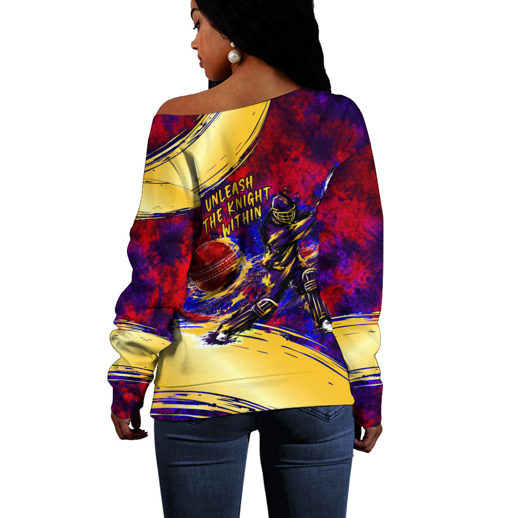 Trinbago Knight Riders Cricket Off Shoulder Sweater Trinidad and Tobago Unleash The Knight Brush Stroke
