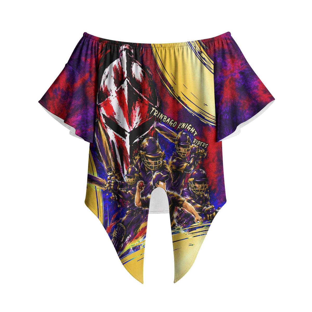 Trinbago Knight Riders Cricket Off Shoulder Wrap Waist Top Trinidad and Tobago Unleash The Knight Brush Stroke