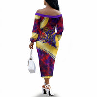 Trinbago Knight Riders Cricket Off The Shoulder Long Sleeve Dress Trinidad and Tobago Unleash The Knight Brush Stroke