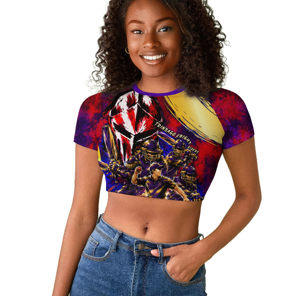 Trinbago Knight Riders Cricket Raglan Cropped T shirt Trinidad and Tobago Unleash The Knight Brush Stroke