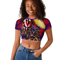 Trinbago Knight Riders Cricket Raglan Cropped T shirt Trinidad and Tobago Unleash The Knight Brush Stroke