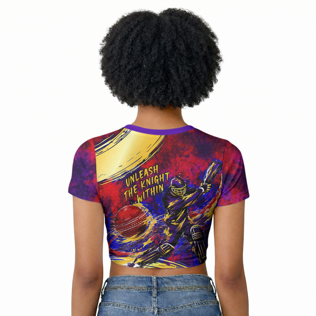Trinbago Knight Riders Cricket Raglan Cropped T shirt Trinidad and Tobago Unleash The Knight Brush Stroke