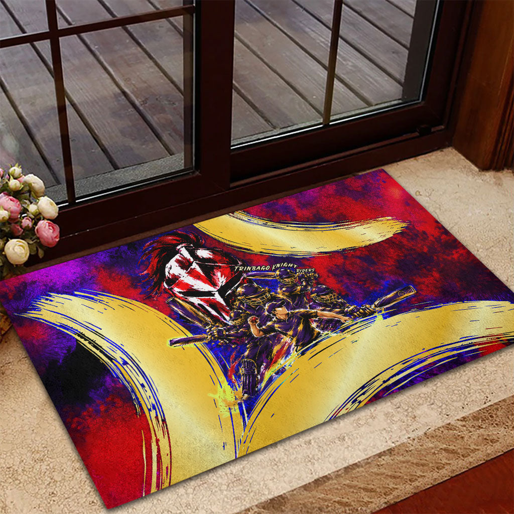 Trinbago Knight Riders Cricket Rubber Doormat Trinidad and Tobago Unleash The Knight Brush Stroke