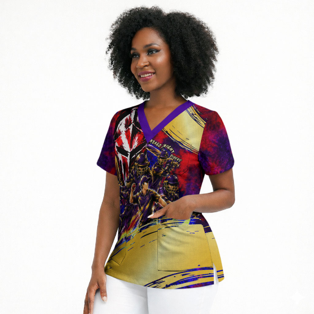 Trinbago Knight Riders Cricket Scrub Top Trinidad and Tobago Unleash The Knight Brush Stroke