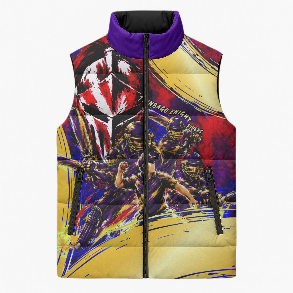 Trinbago Knight Riders Cricket Sleeveless Puffer Jacket Trinidad and Tobago Unleash The Knight Brush Stroke