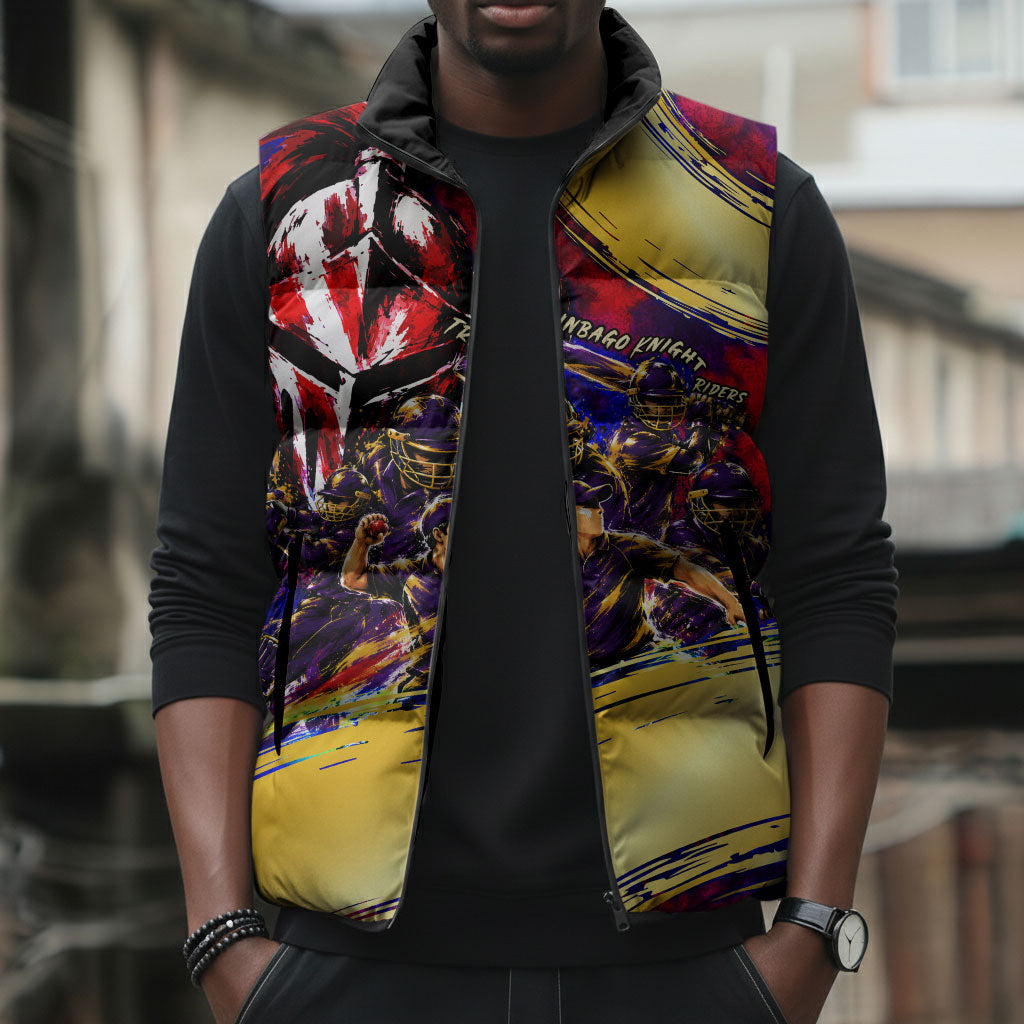 Trinbago Knight Riders Cricket Sleeveless Puffer Jacket Trinidad and Tobago Unleash The Knight Brush Stroke