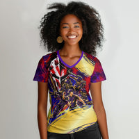 Trinbago Knight Riders Cricket Women V-Neck T-Shirt Trinidad and Tobago Unleash The Knight Brush Stroke