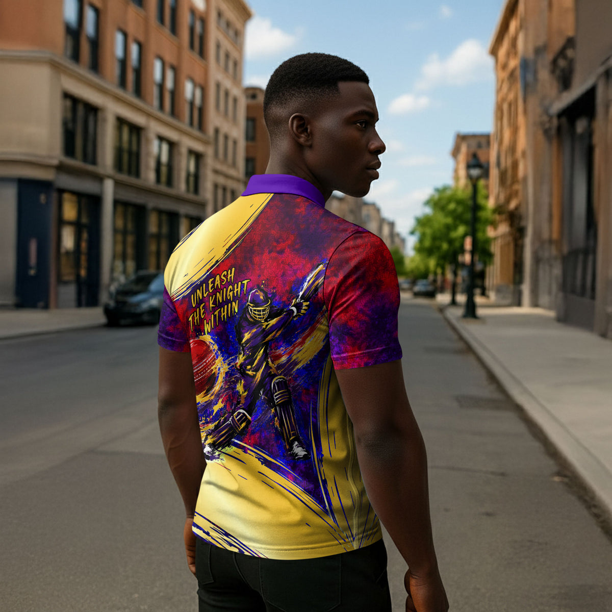 Trinbago Knight Riders Cricket Zipper Polo Shirt Trinidad and Tobago Unleash The Knight Brush Stroke