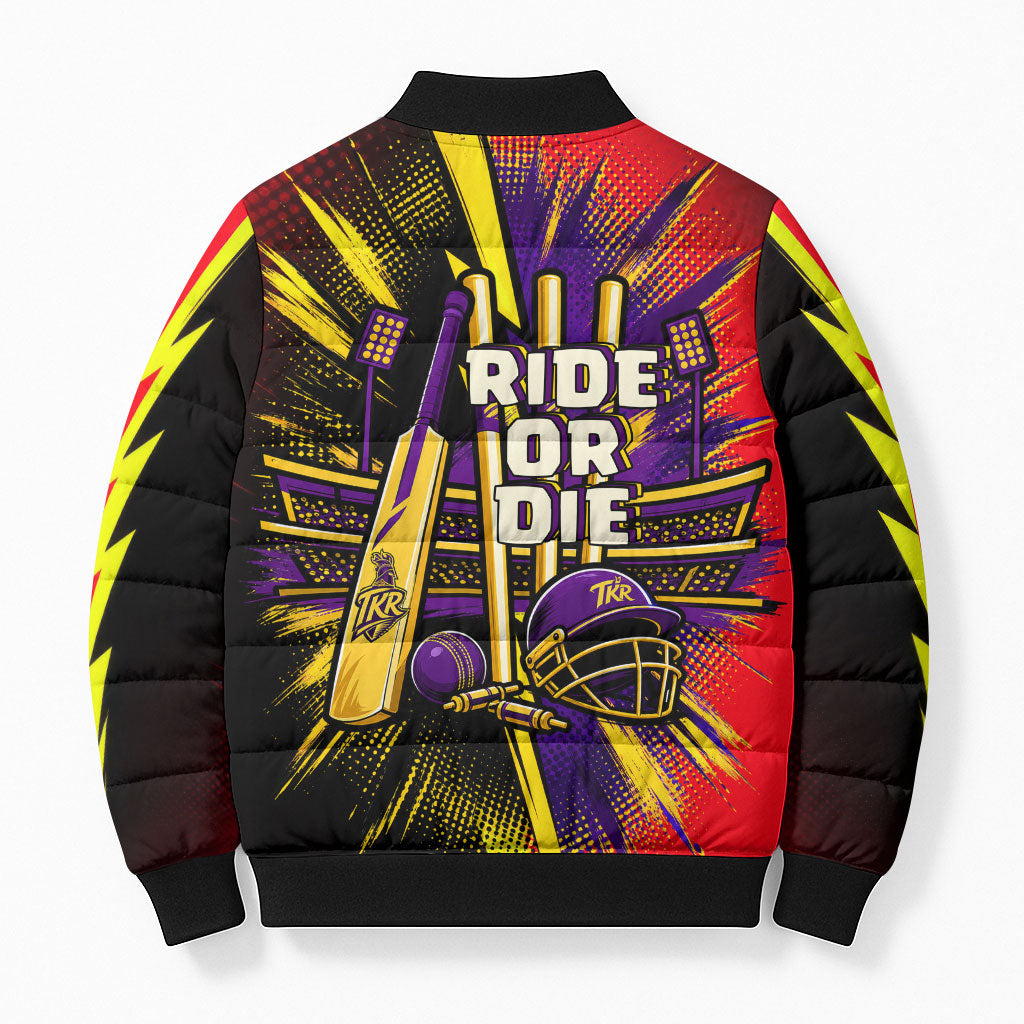 Trinidad and Tobago Cricket Bomber Puffer Jacket Trinbago Knight Riders - Ride Or Die Comic Halftone