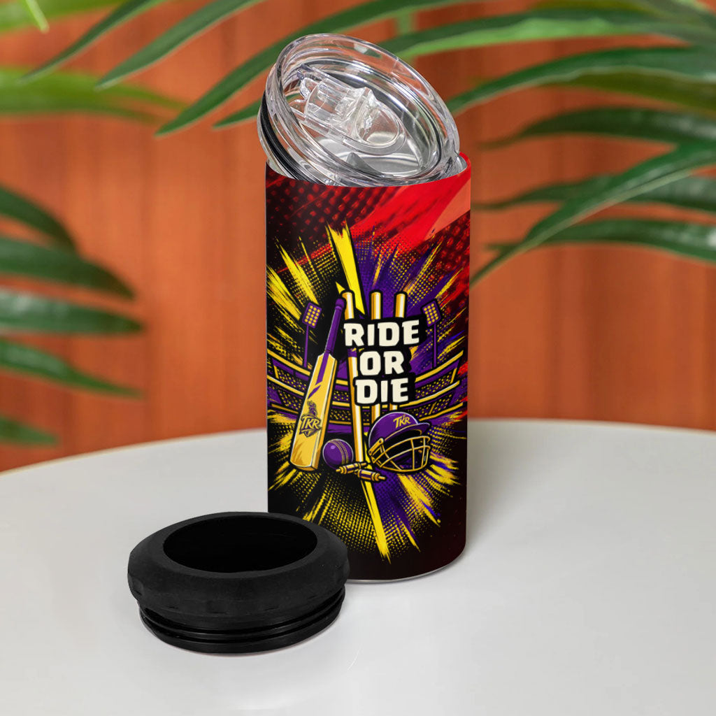 Trinidad and Tobago Cricket 4 in 1 Can Cooler Tumbler Trinbago Knight Riders - Ride Or Die Comic Halftone