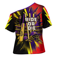 Trinidad and Tobago Cricket Cross Shoulder Shirt Trinbago Knight Riders - Ride Or Die Comic Halftone