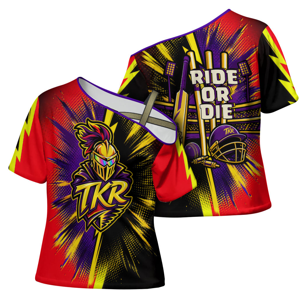 Trinidad and Tobago Cricket Cross Shoulder Shirt Trinbago Knight Riders - Ride Or Die Comic Halftone