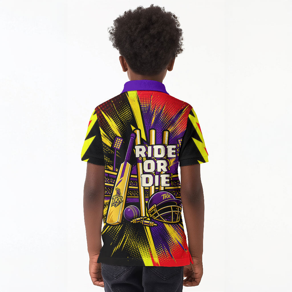 Trinidad and Tobago Cricket Kid Polo Shirt Trinbago Knight Riders - Ride Or Die Comic Halftone