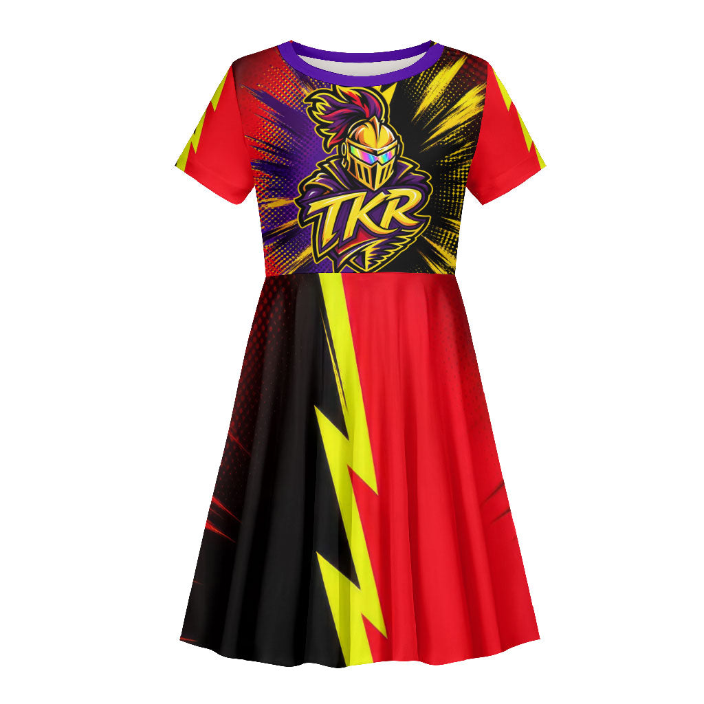 Trinidad and Tobago Cricket Kid Short Sleeve Dress Trinbago Knight Riders - Ride Or Die Comic Halftone