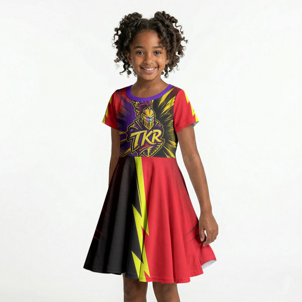 Trinidad and Tobago Cricket Kid Short Sleeve Dress Trinbago Knight Riders - Ride Or Die Comic Halftone