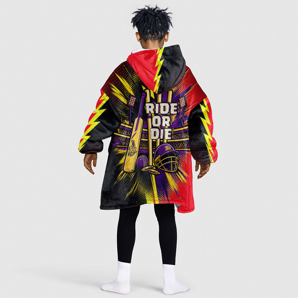 Trinidad and Tobago Cricket Kid Wearable Blanket Hoodie Trinbago Knight Riders - Ride Or Die Comic Halftone