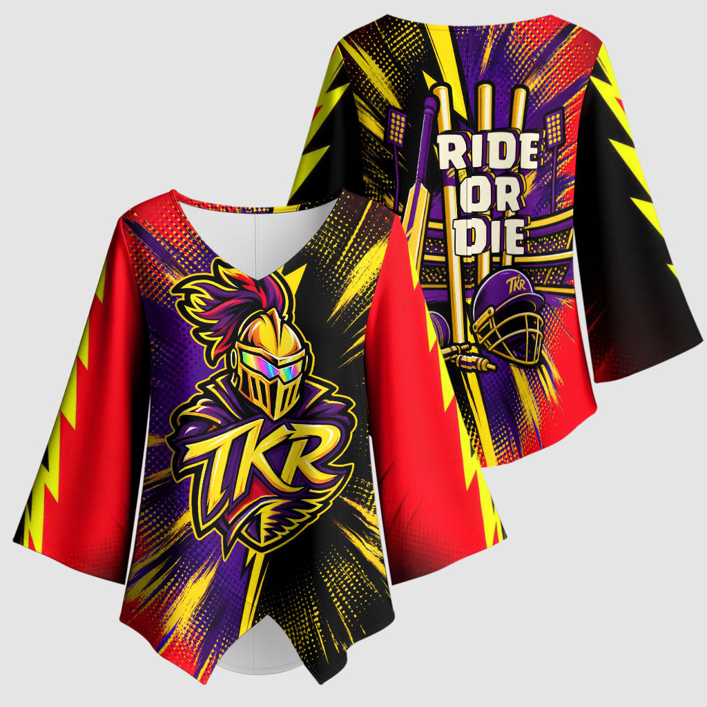 Trinidad and Tobago Cricket Kimono Sleeve Blouse Trinbago Knight Riders - Ride Or Die Comic Halftone