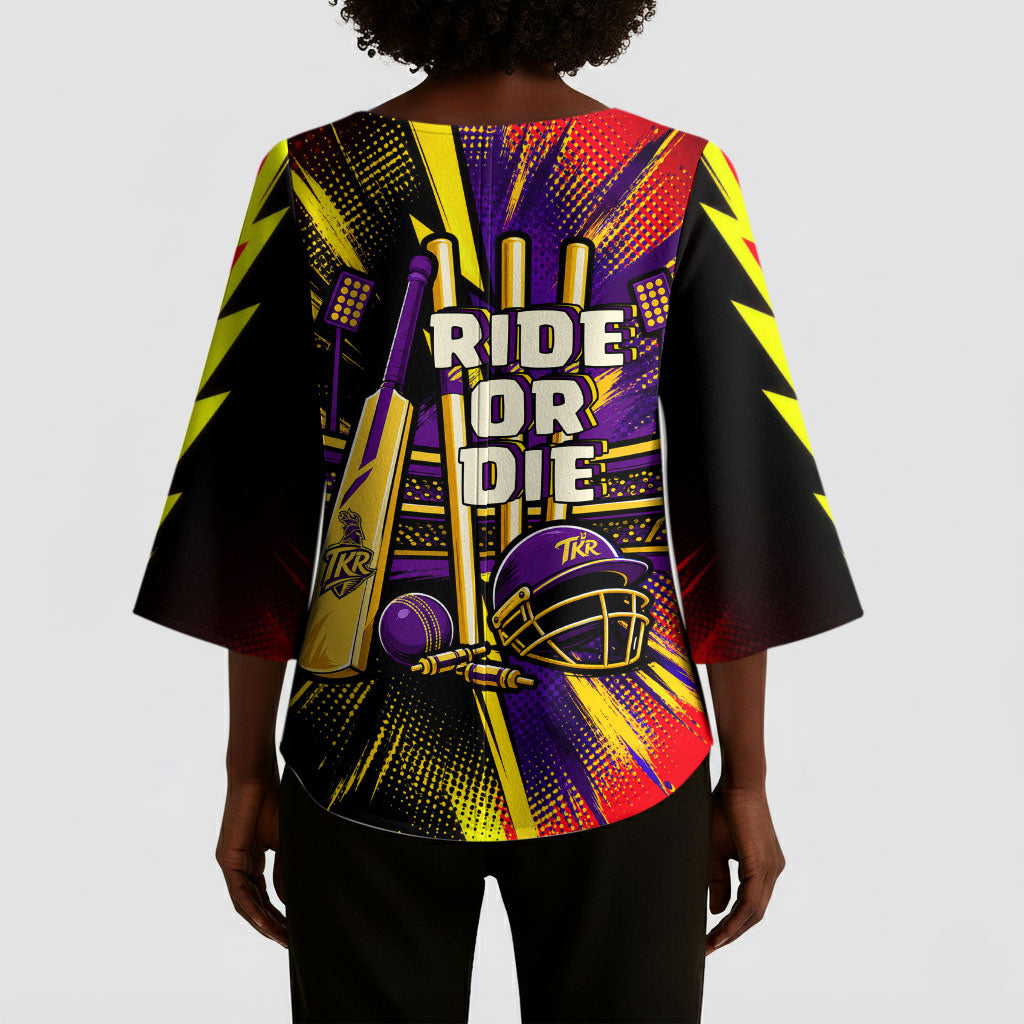 Trinidad and Tobago Cricket Kimono Sleeve Blouse Trinbago Knight Riders - Ride Or Die Comic Halftone