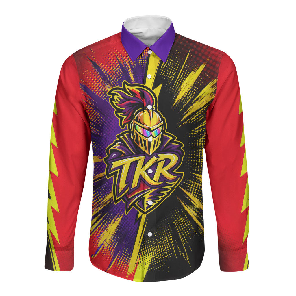 Trinidad and Tobago Cricket Long Sleeve Button Shirt Trinbago Knight Riders - Ride Or Die Comic Halftone