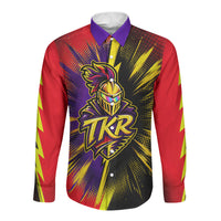 Trinidad and Tobago Cricket Long Sleeve Button Shirt Trinbago Knight Riders - Ride Or Die Comic Halftone