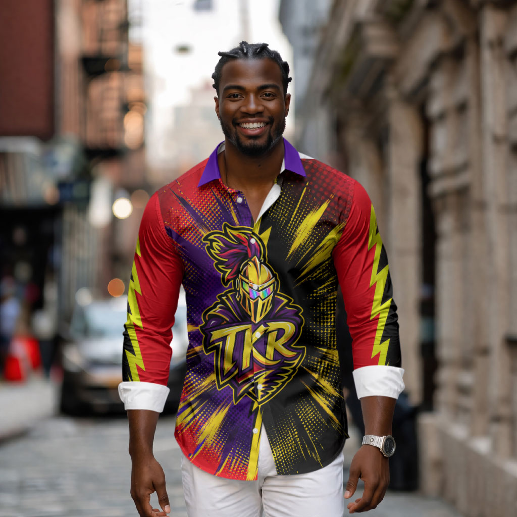 Trinidad and Tobago Cricket Long Sleeve Button Shirt Trinbago Knight Riders - Ride Or Die Comic Halftone