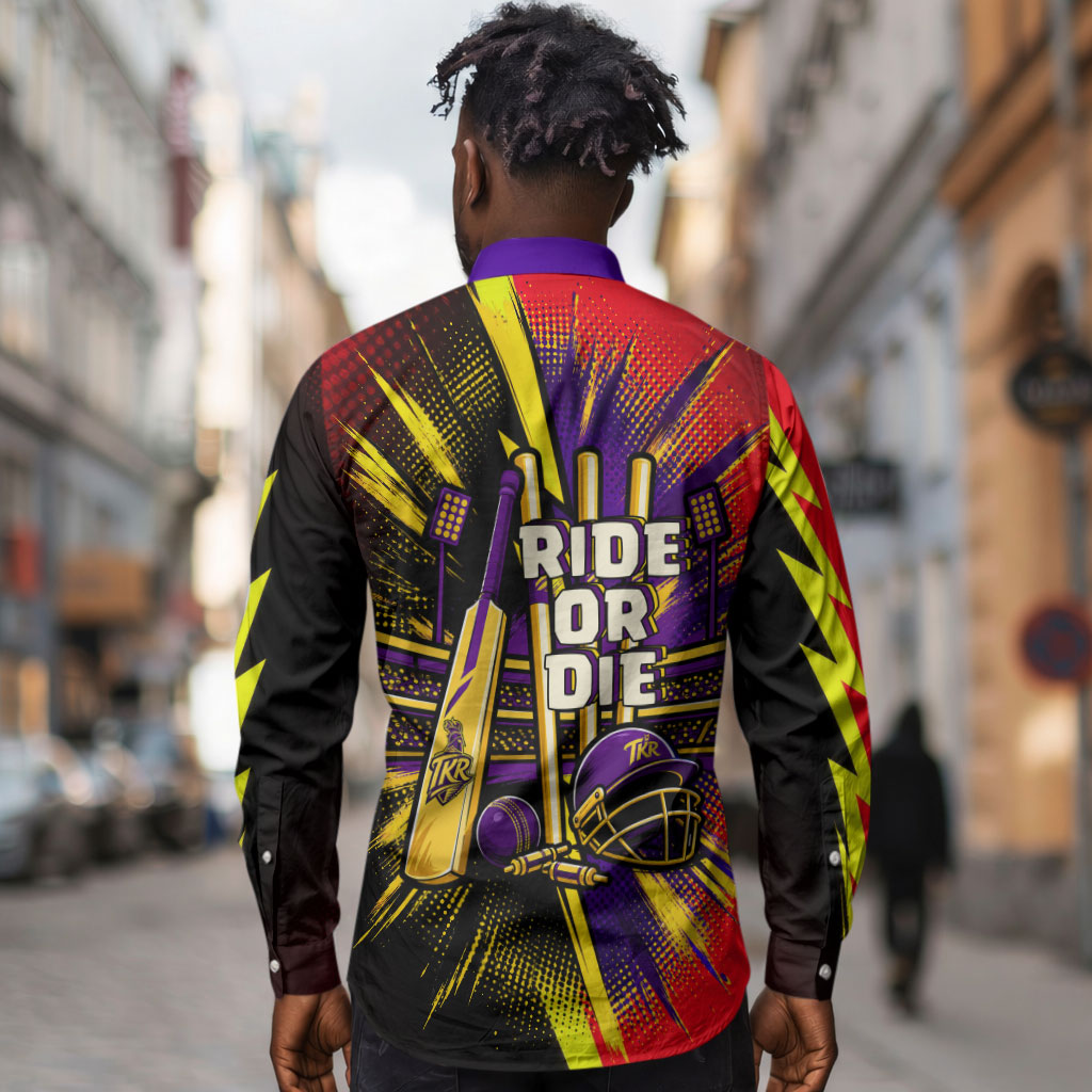 Trinidad and Tobago Cricket Long Sleeve Button Shirt Trinbago Knight Riders - Ride Or Die Comic Halftone