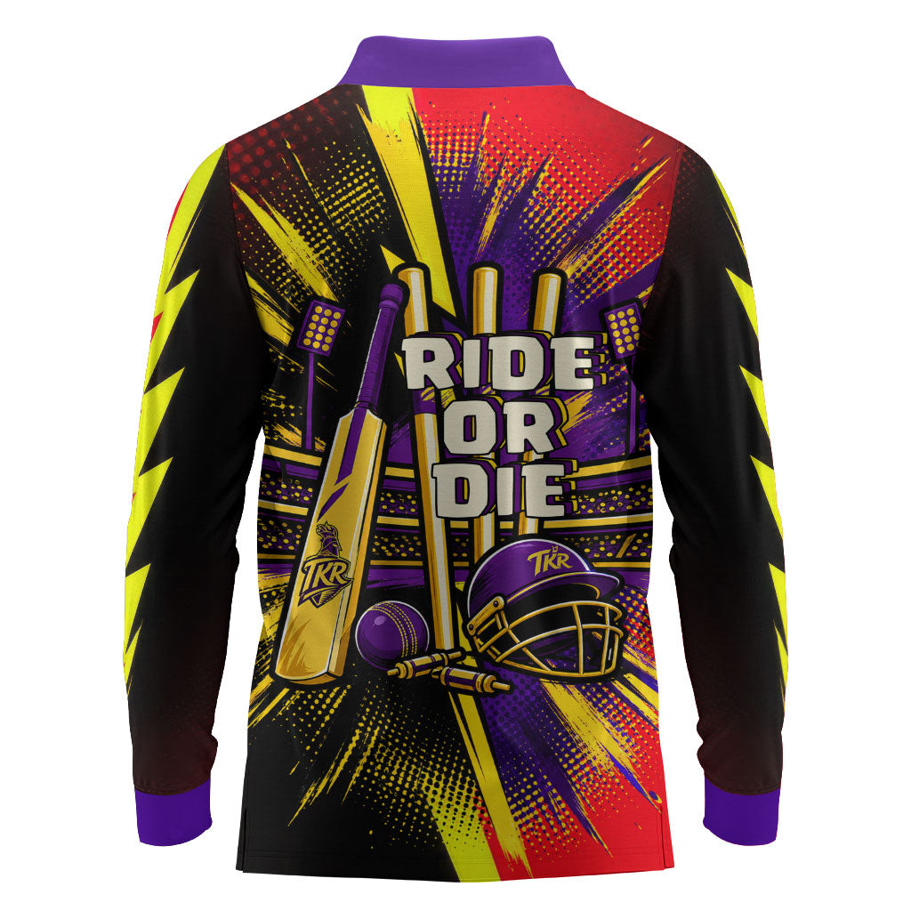 Trinidad and Tobago Cricket Long Sleeve Polo Shirt Trinbago Knight Riders - Ride Or Die Comic Halftone