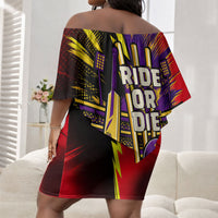 Trinidad and Tobago Cricket Off Shoulder Short Dress Trinbago Knight Riders - Ride Or Die Comic Halftone