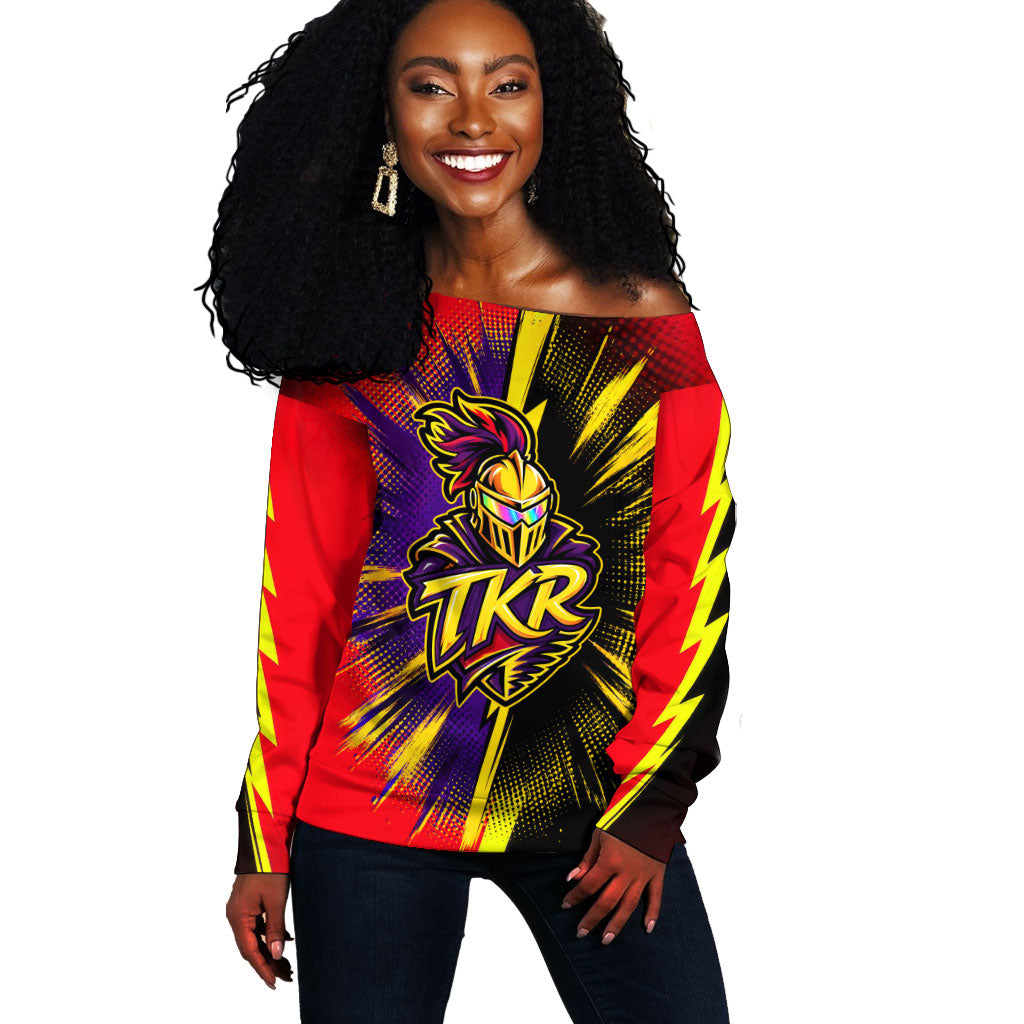 Trinidad and Tobago Cricket Off Shoulder Sweater Trinbago Knight Riders - Ride Or Die Comic Halftone