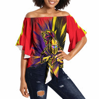 Trinidad and Tobago Cricket Off Shoulder Wrap Waist Top Trinbago Knight Riders - Ride Or Die Comic Halftone