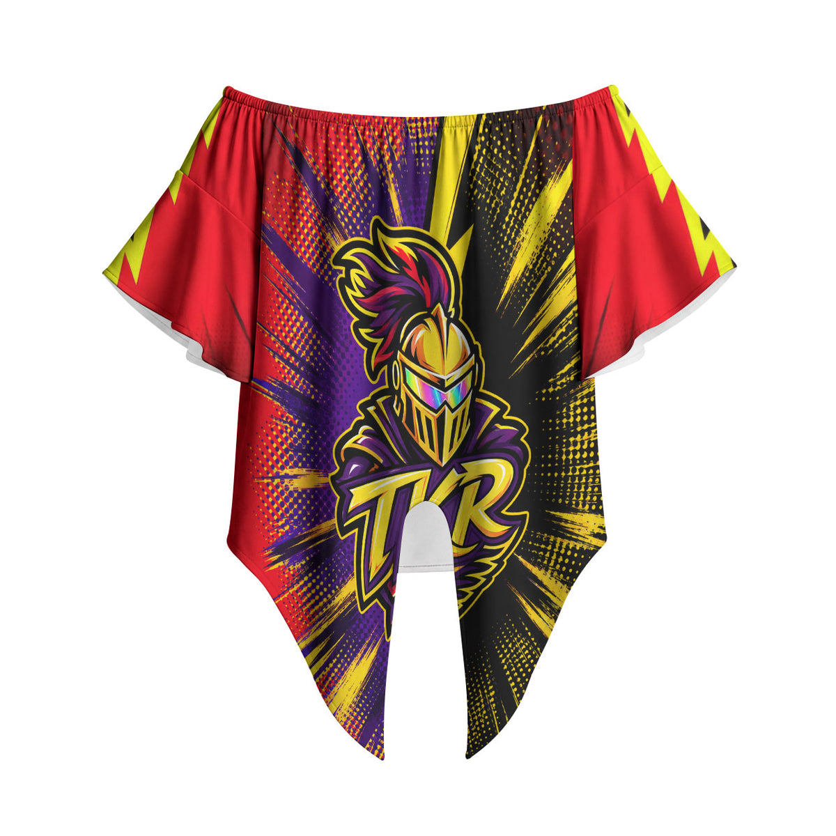 Trinidad and Tobago Cricket Off Shoulder Wrap Waist Top Trinbago Knight Riders - Ride Or Die Comic Halftone