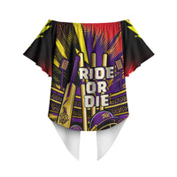 Trinidad and Tobago Cricket Off Shoulder Wrap Waist Top Trinbago Knight Riders - Ride Or Die Comic Halftone
