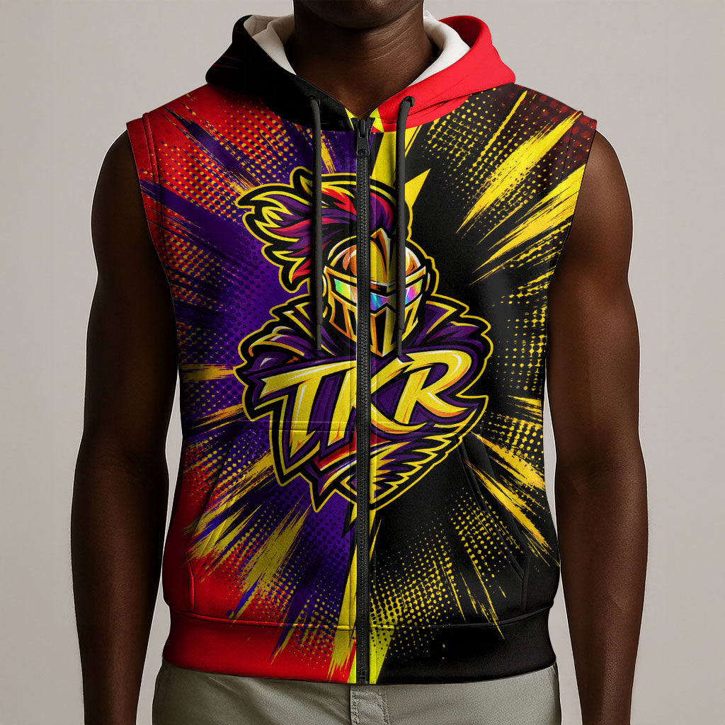 Trinidad and Tobago Cricket Sleeveless Zip Hoodie Trinbago Knight Riders - Ride Or Die Comic Halftone