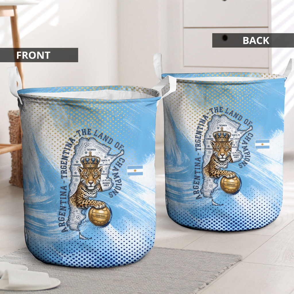 Argentina Football Land Of Champions Laundry Basket Halftone Dot Jaguar Mascot National Map