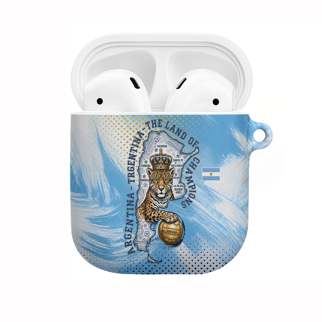Argentina Football Land Of Champions AirPods Case Halftone Dot Jaguar Mascot National Map