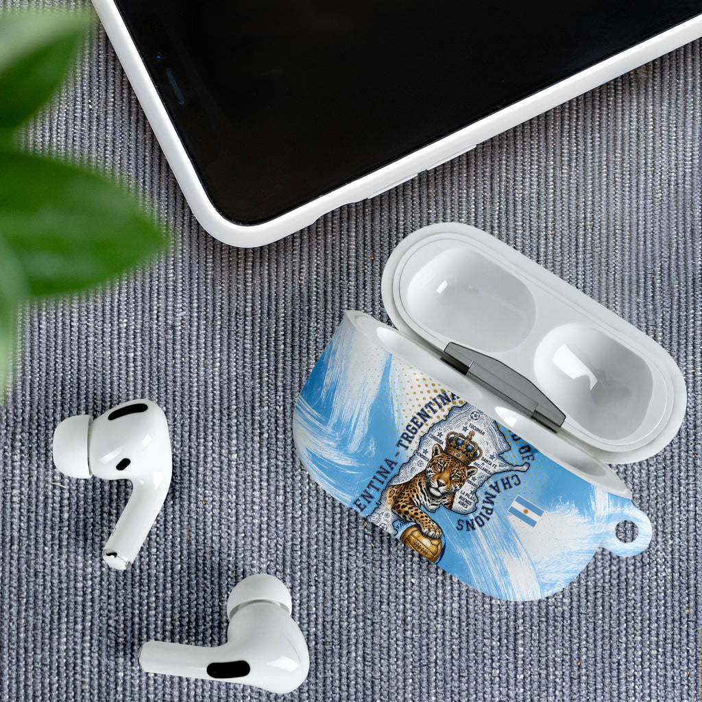 Argentina Football Land Of Champions AirPods Case Halftone Dot Jaguar Mascot National Map
