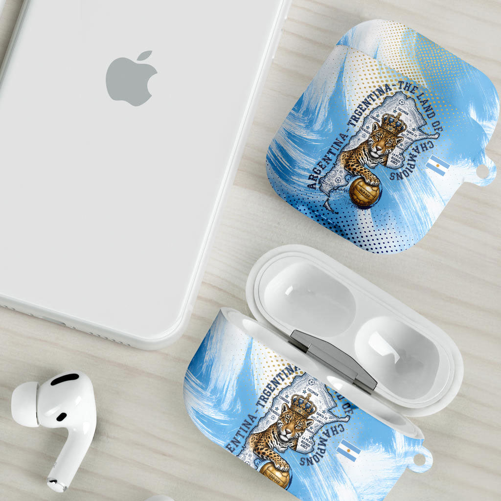 Argentina Football Land Of Champions AirPods Case Halftone Dot Jaguar Mascot National Map